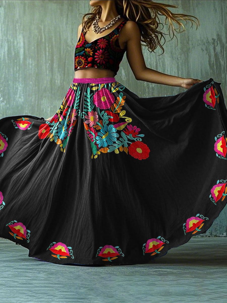 Mujer Fiesta Mexicana Cinco De Mayo Arte Floral Impreso Falda