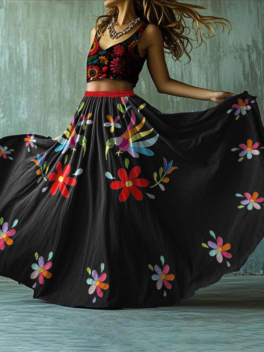 Mujer Fiesta Mexicana Cinco De Mayo Arte Floral Impreso Falda
