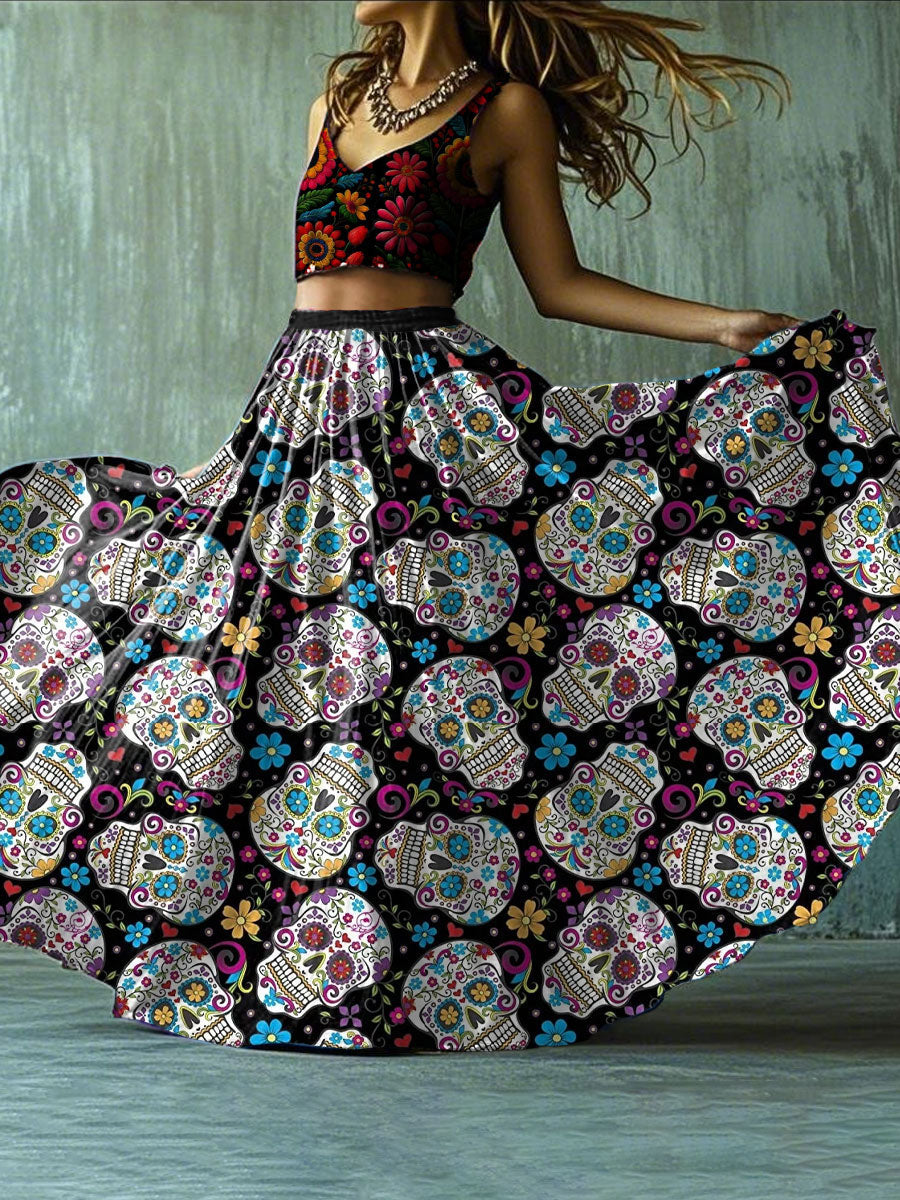 Mujer Fiesta Mexicana Cinco De Mayo Arte Floral Impreso Falda