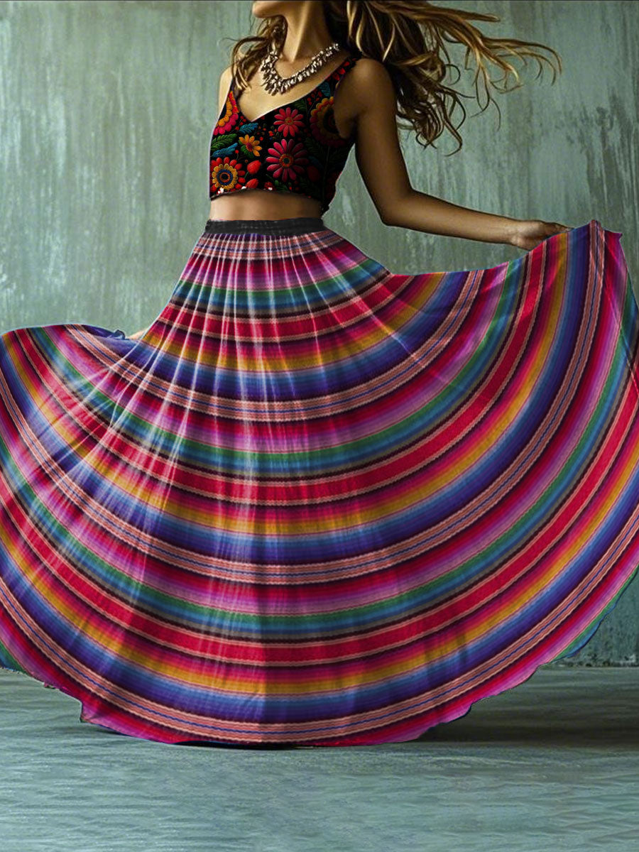 Mujer Fiesta Mexicana Cinco De Mayo Arte Floral Impreso Falda