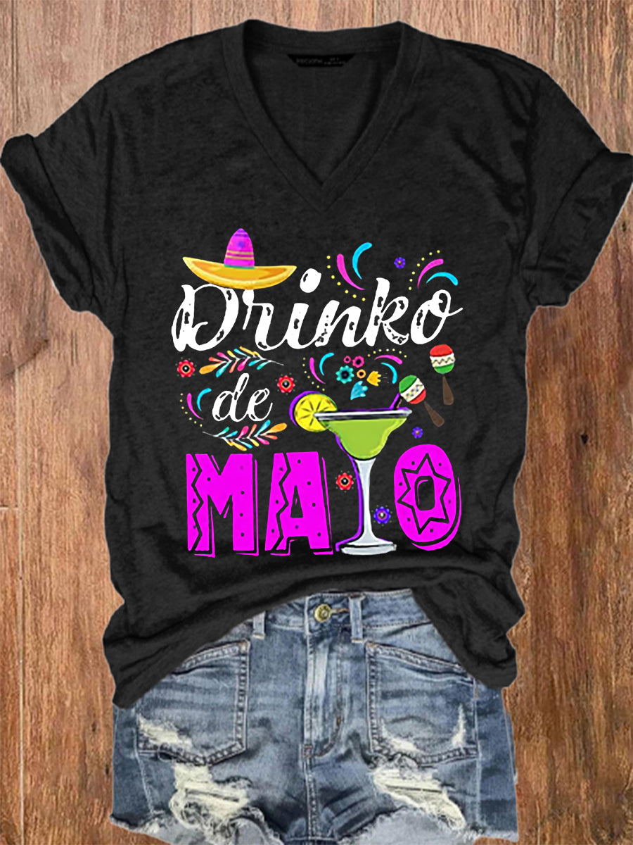 De las mujeres Mexicanas Cinco De Mayo Divertido Margarita Beber Drinko De Mayo Impreso V-cuello de manga corta T-Shirtt