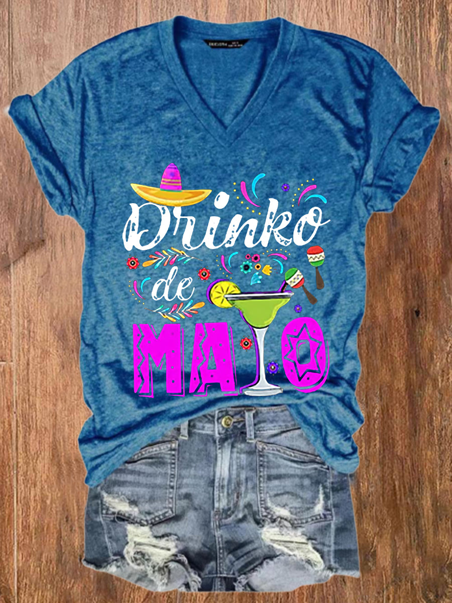 De las mujeres Mexicanas Cinco De Mayo Divertido Margarita Beber Drinko De Mayo Impreso V-cuello de manga corta T-Shirtt