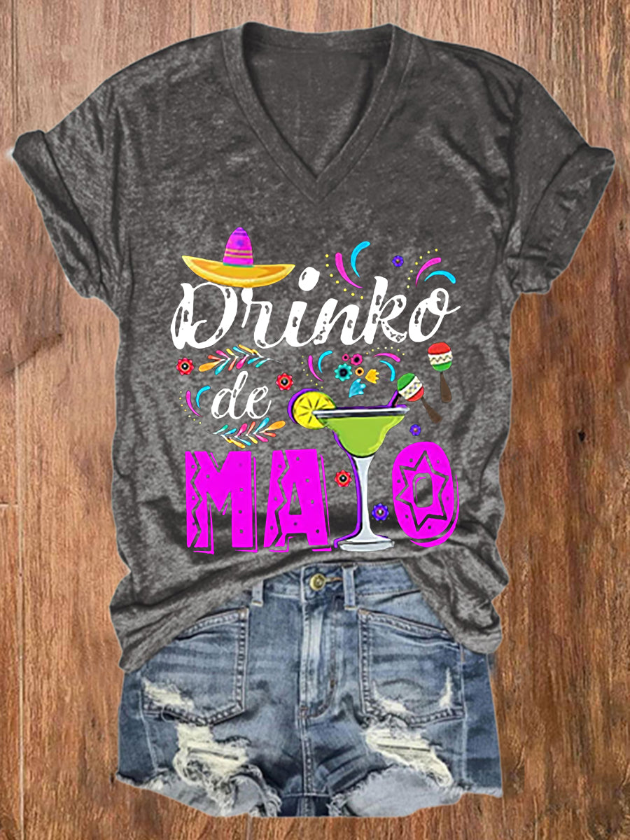 De las mujeres Mexicanas Cinco De Mayo Divertido Margarita Beber Drinko De Mayo Impreso V-cuello de manga corta T-Shirtt
