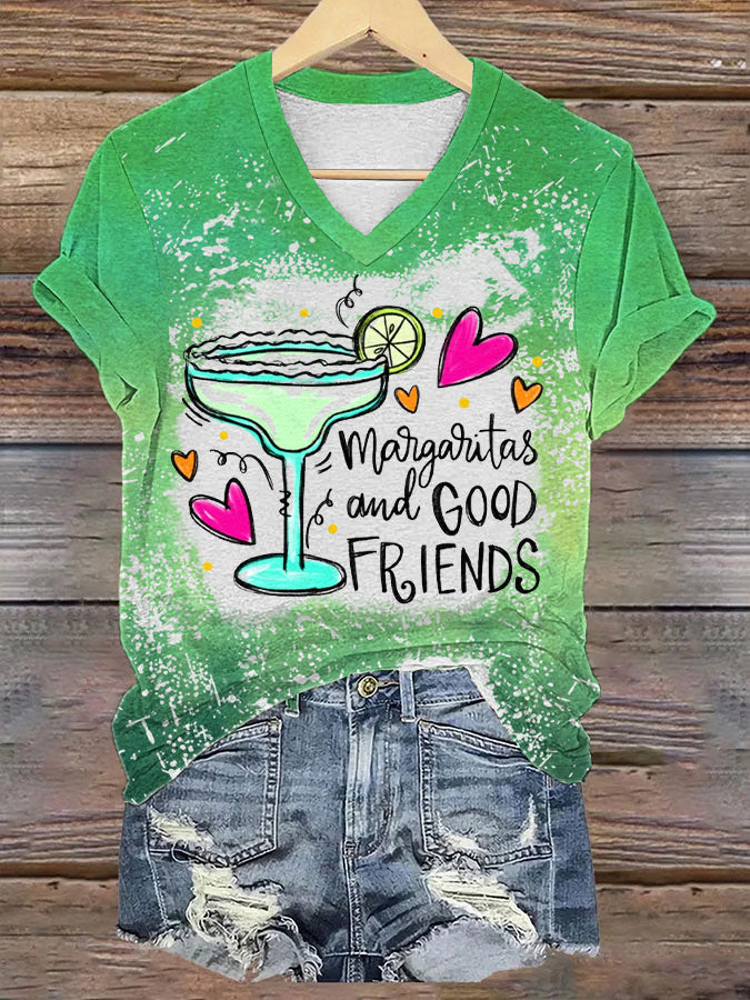 Cinco de Mayo Margaritas And Good Friends Camiseta de manga corta con cuello en V para mujer
