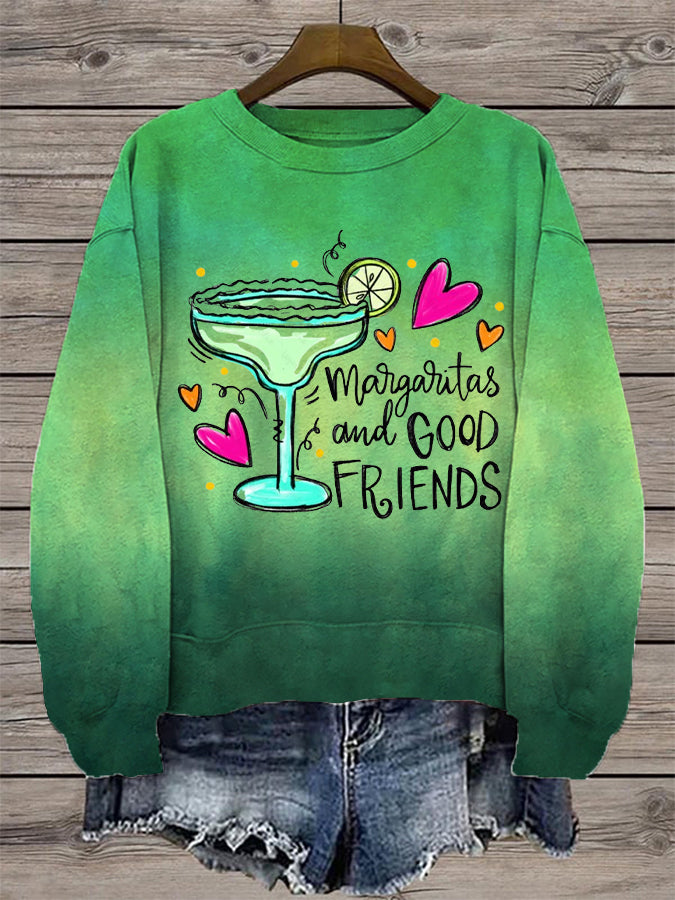 Mujer Cinco de Mayo Margaritas And Good Friends Impreso Casual Sudadera de manga larga