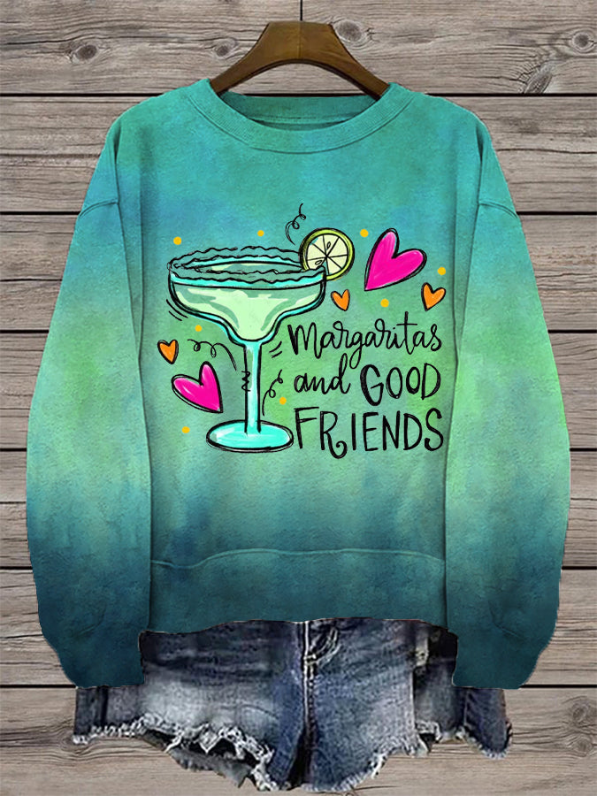 Mujer Cinco de Mayo Margaritas And Good Friends Impreso Casual Sudadera de manga larga