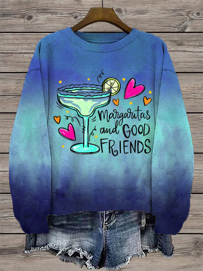 Mujer Cinco de Mayo Margaritas And Good Friends Impreso Casual Sudadera de manga larga