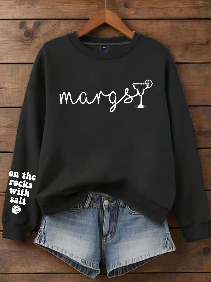 Mujer Cinco De Mayo Margarit On The Rocks Con Salt Impreso O-cuello de manga larga Sudadera