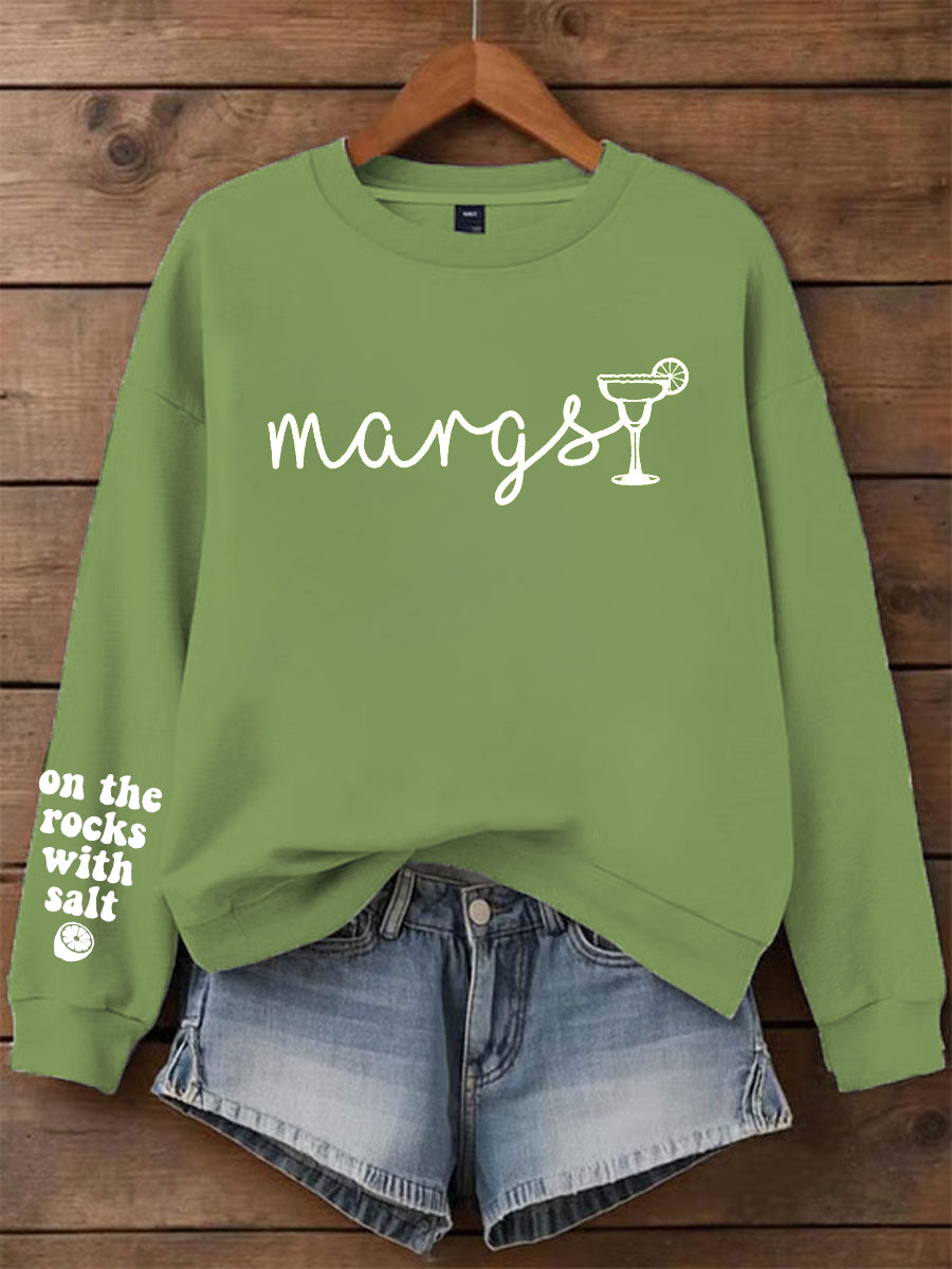 Mujer Cinco De Mayo Margarit On The Rocks Con Salt Impreso O-cuello de manga larga Sudadera