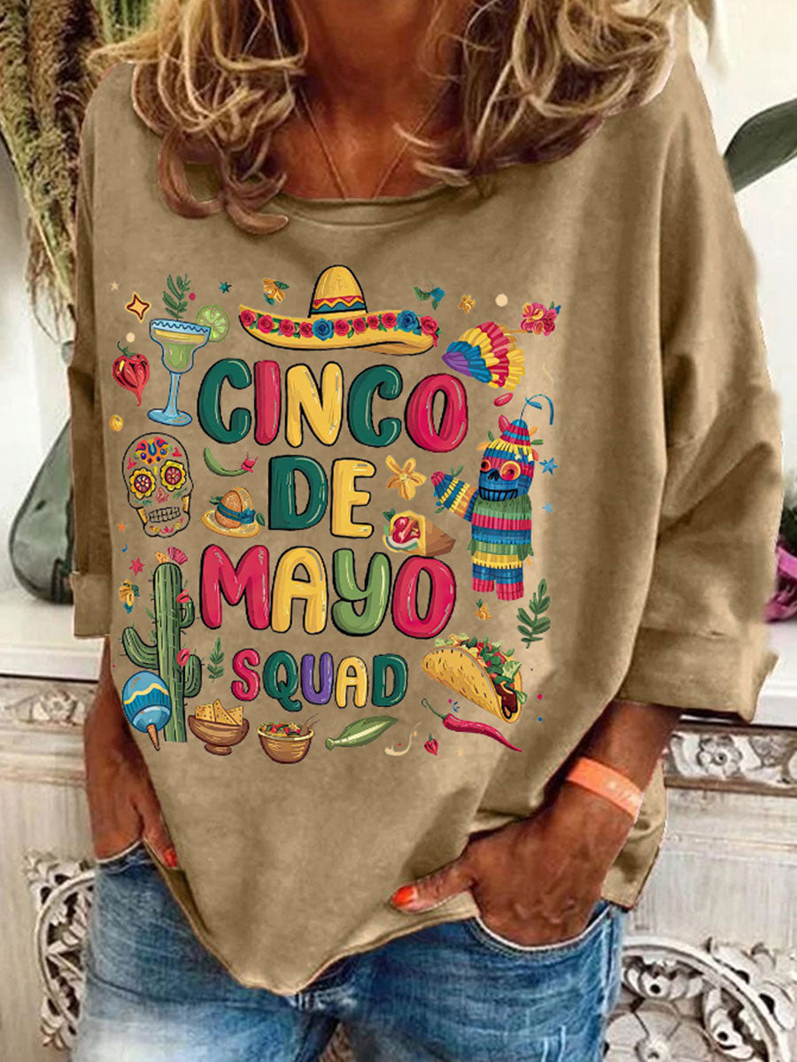 Top con estampado de arte floral de México Cinco de Mayo para mujer