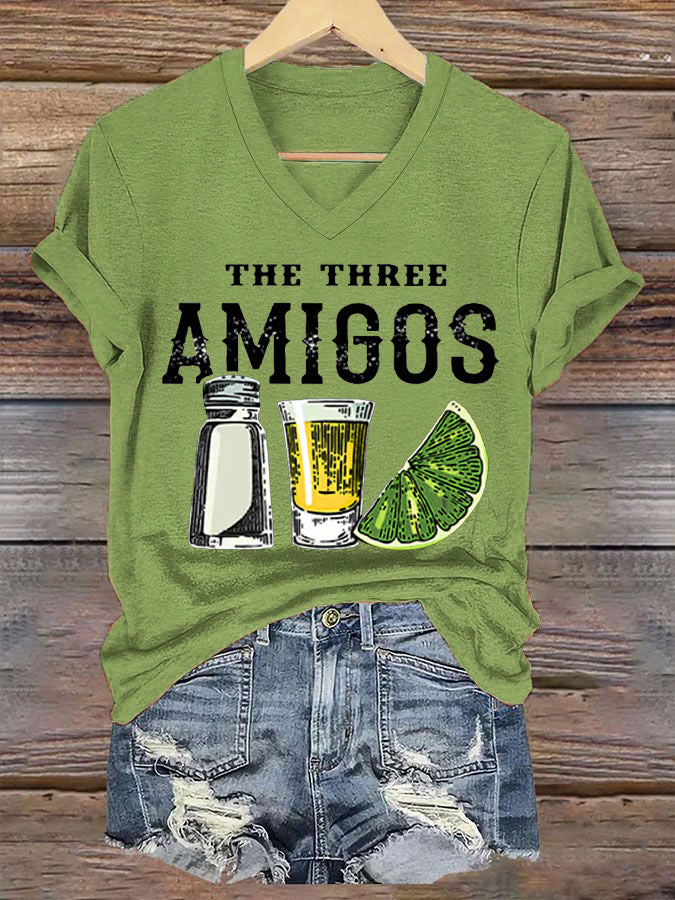 Funny The Three Amigos Cinco De Mayo para mujer, camiseta casual con cuello en V
