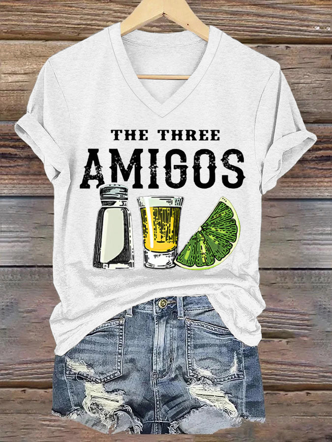 Funny The Three Amigos Cinco De Mayo para mujer, camiseta casual con cuello en V