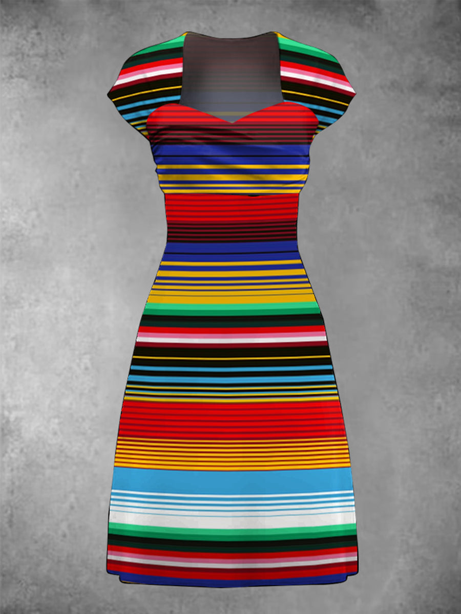 Vestido con estampado de rayas tradicionales mexicanas Cinco de Mayo para mujer