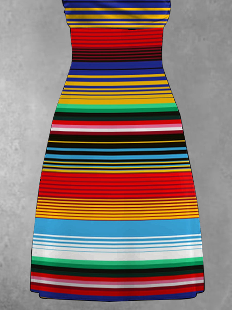 Vestido con estampado de rayas tradicionales mexicanas Cinco de Mayo para mujer