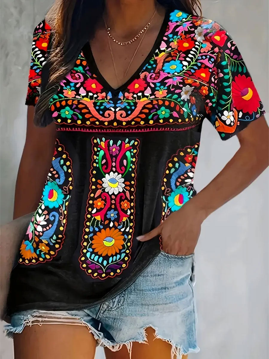 Top con estampado de arte floral de México Cinco de Mayo para mujer