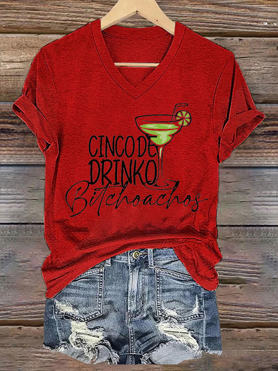 Mujer Cinco De Mayo Impreso con cuello en V Casual Camiseta de manga corta