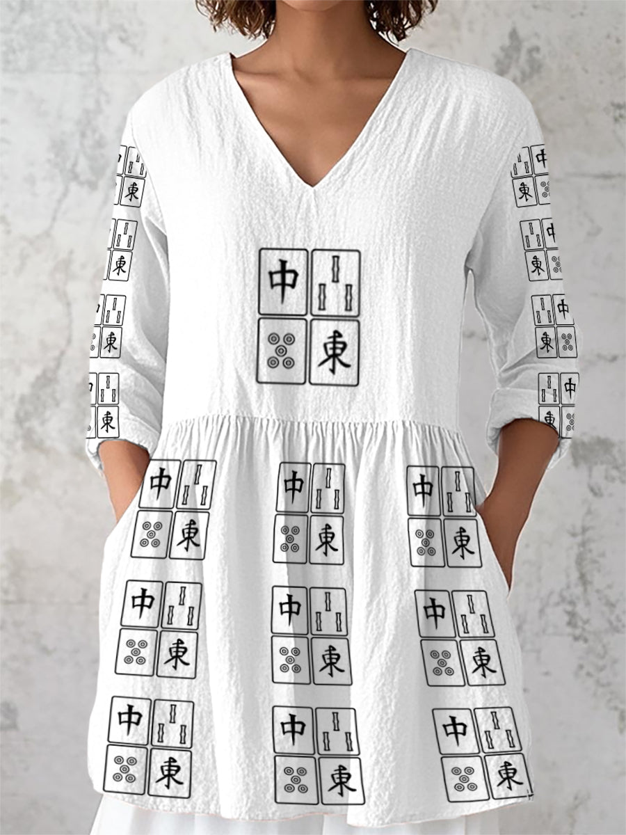 Top de manga tres cuartos para mujer Mahjong