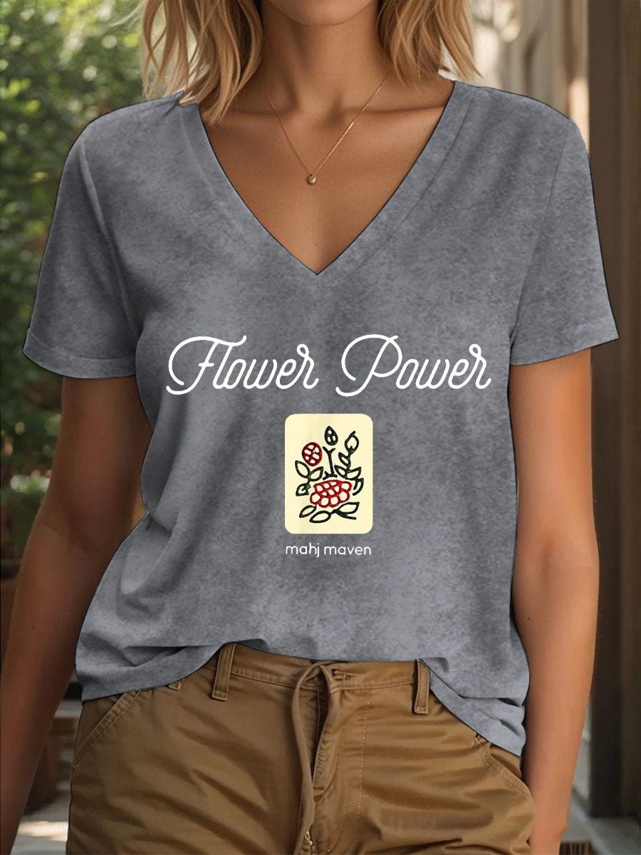 Camiseta de mujer Flower Power Mahj Maven con cuello en V