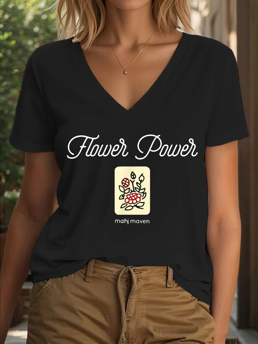 Camiseta de mujer Flower Power Mahj Maven con cuello en V
