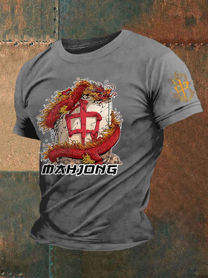 Camiseta casual impresa Mahjong divertida de los hombres