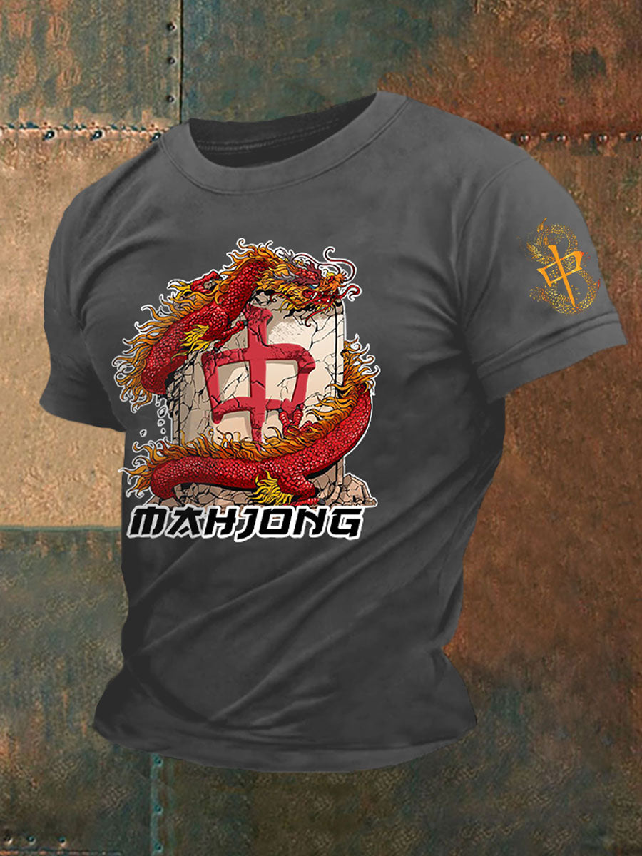 Camiseta casual impresa Mahjong divertida de los hombres