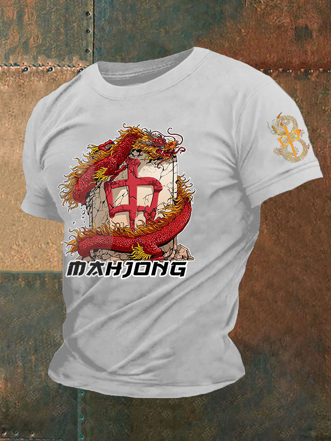 Camiseta casual impresa Mahjong divertida de los hombres