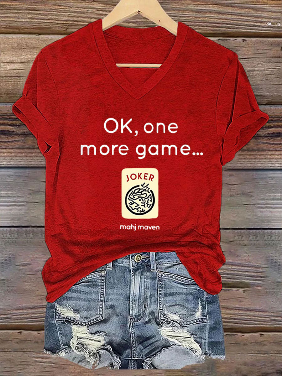Camiseta con cuello en V Ok, one more game, Mahj maven para mujer