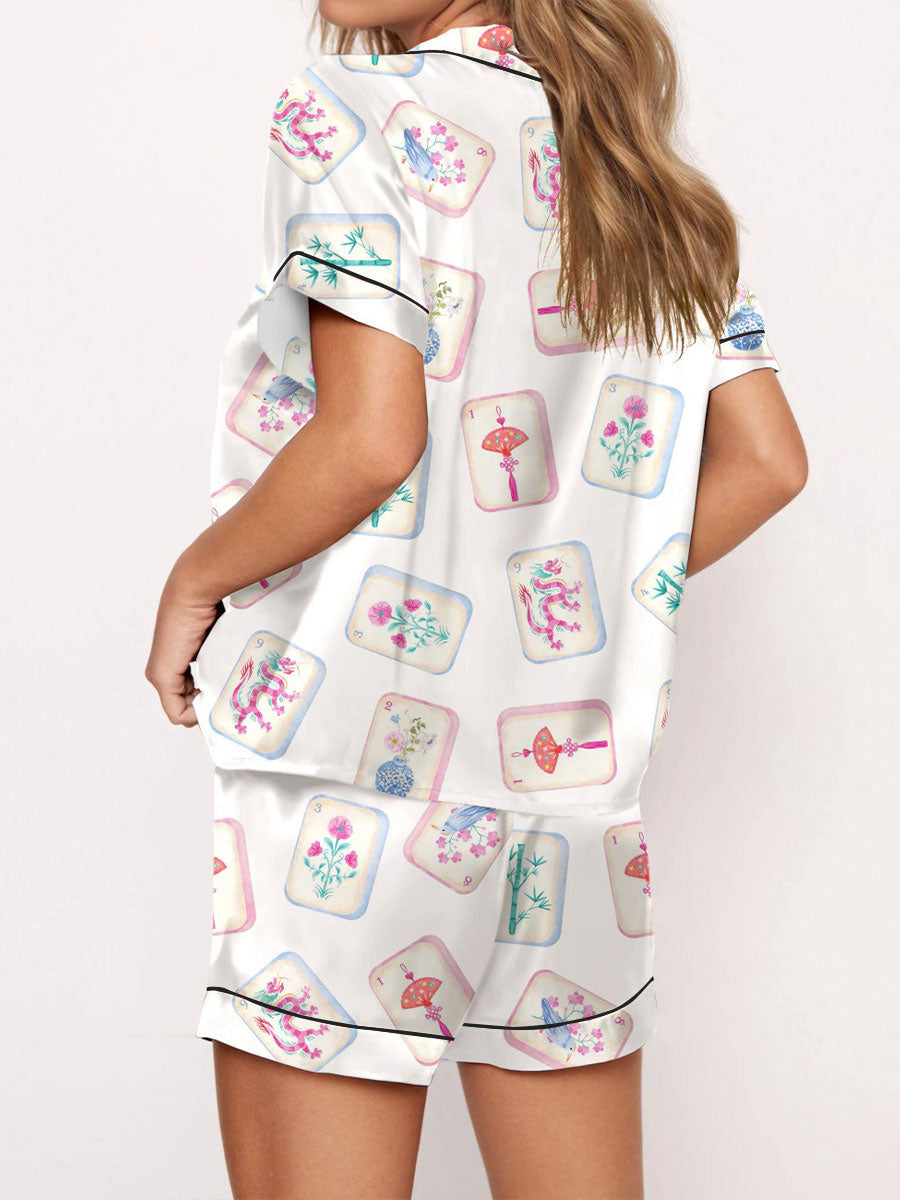 Conjunto de pijama de impresión Mahjong para mujer