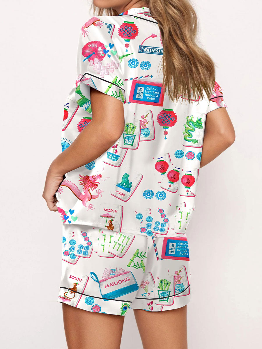 Conjunto de pijama de impresión Mahjong para mujer