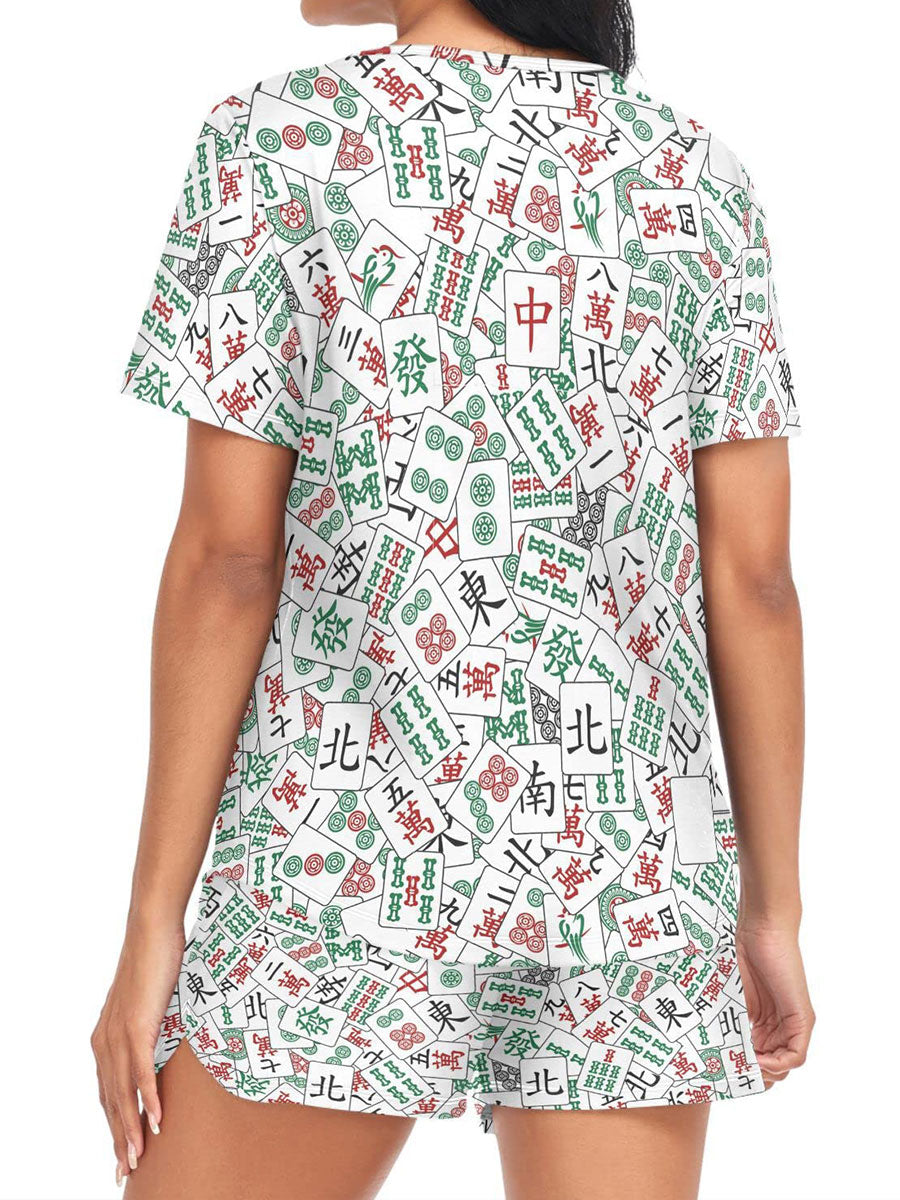 Conjunto de pijama de impresión Mahjong para mujer