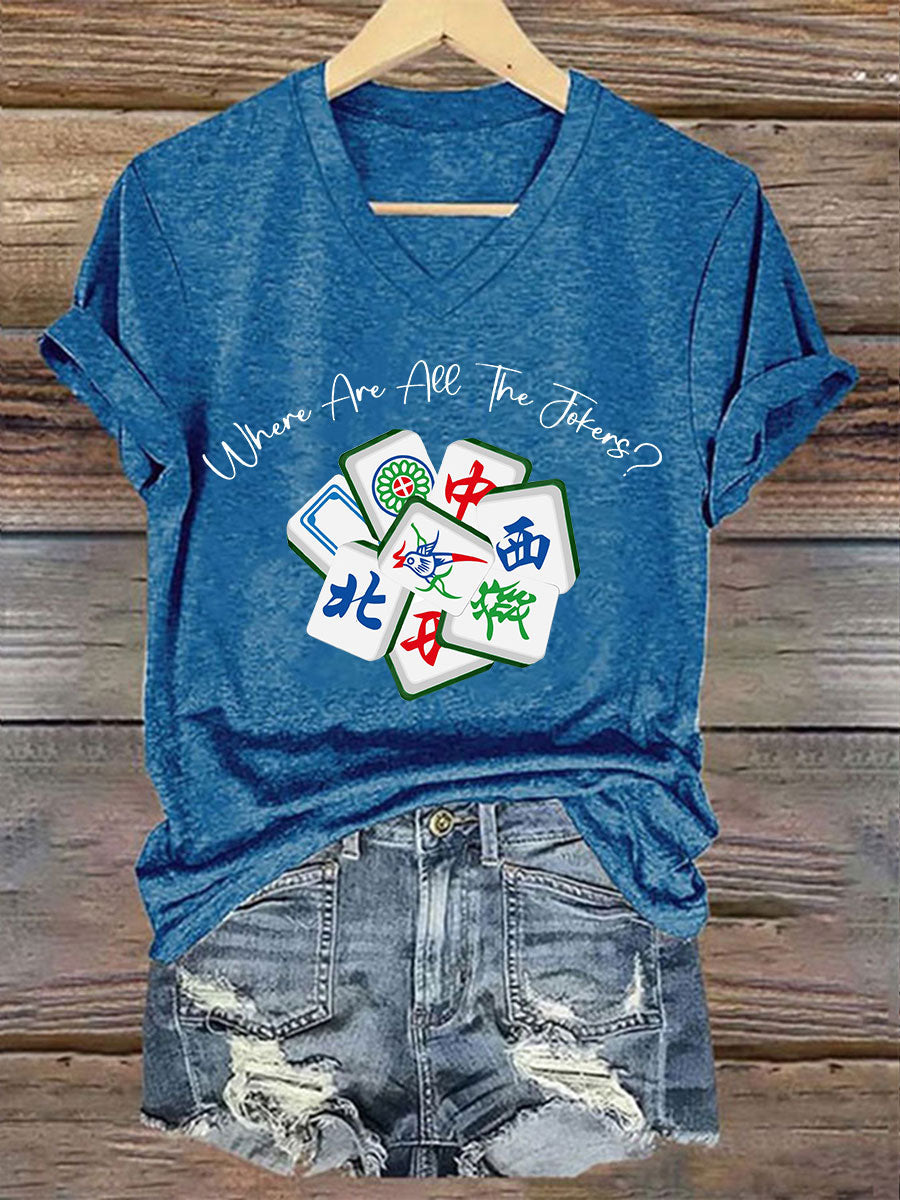 Camiseta casual impresa Mahjong divertida de las mujeres