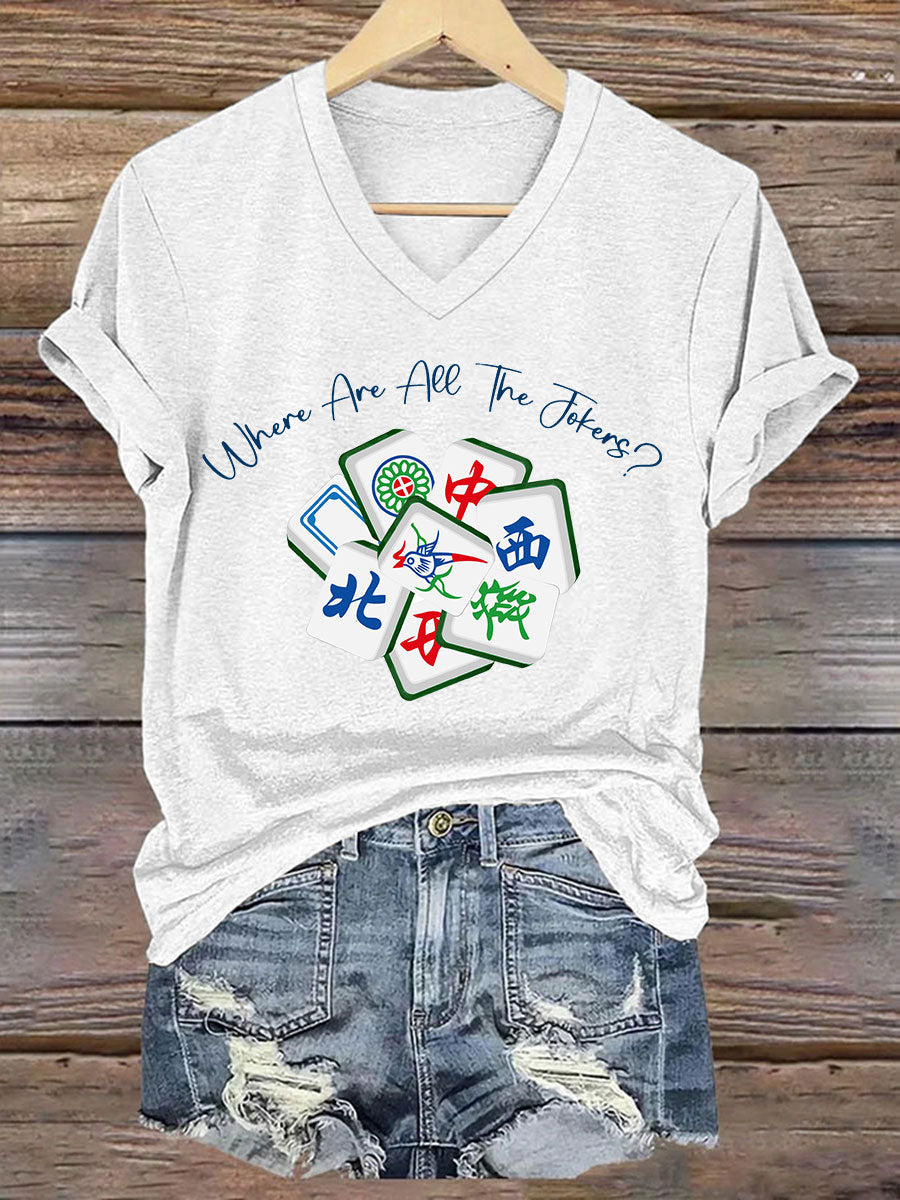 Camiseta casual impresa Mahjong divertida de las mujeres