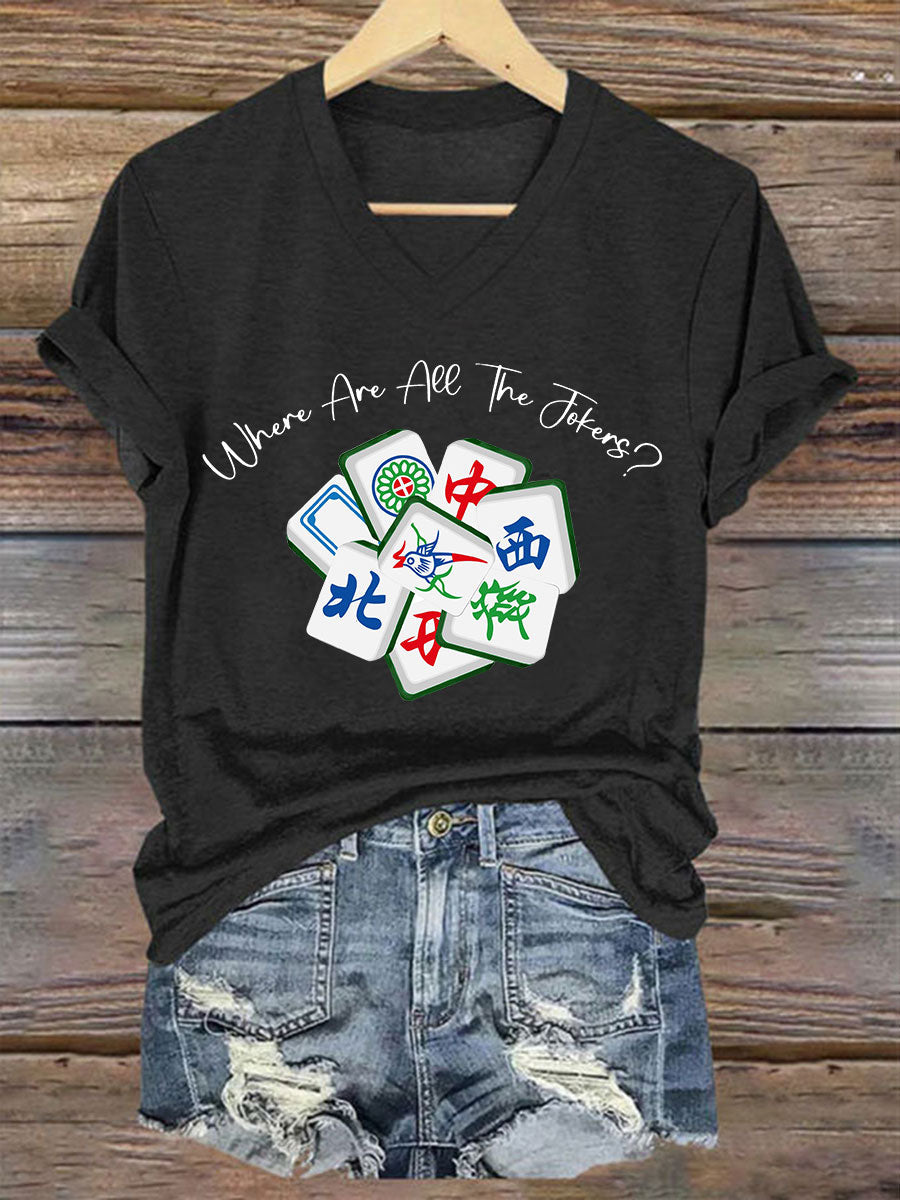 Camiseta casual impresa Mahjong divertida de las mujeres