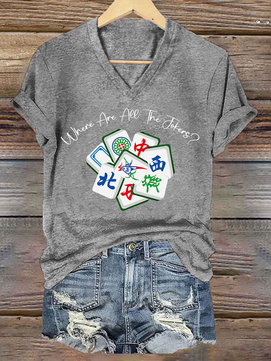 Camiseta casual impresa Mahjong divertida de las mujeres