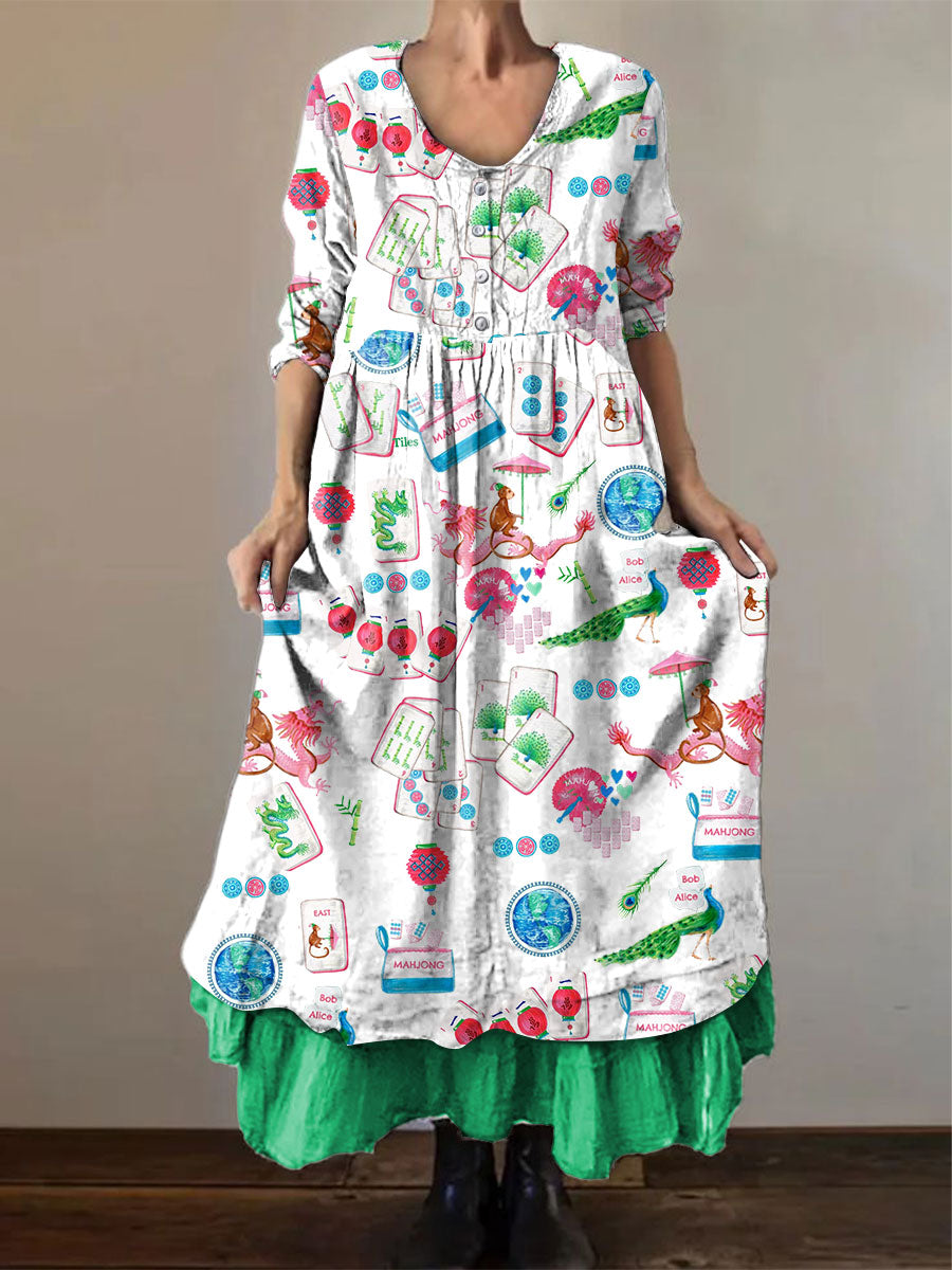 Vestido estampado mahjong de estilo chino para mujer