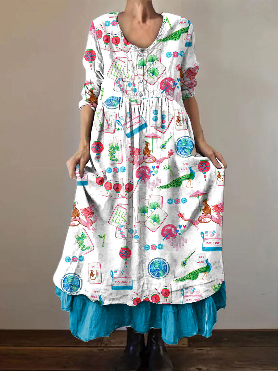 Vestido estampado mahjong de estilo chino para mujer