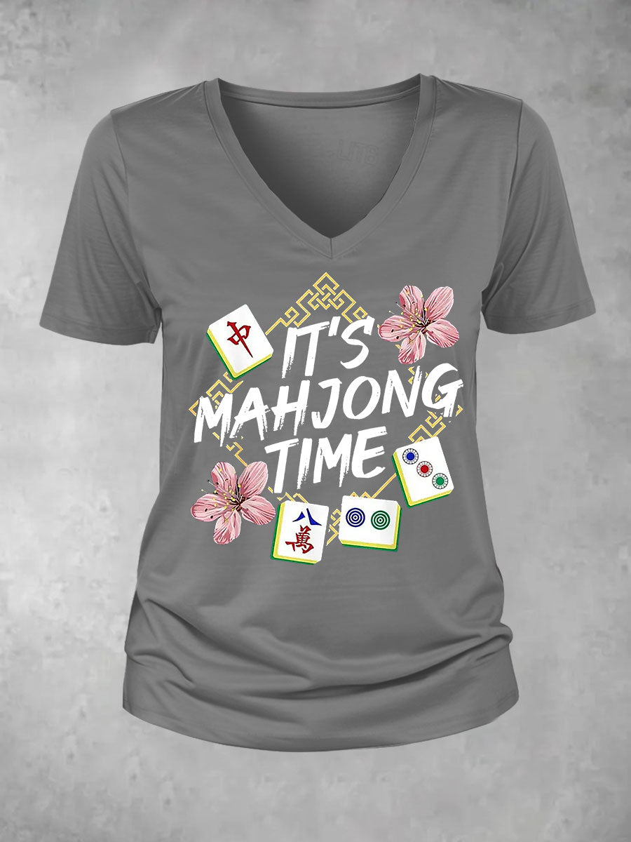 Camiseta casual impresa Mahjong divertida de las mujeres