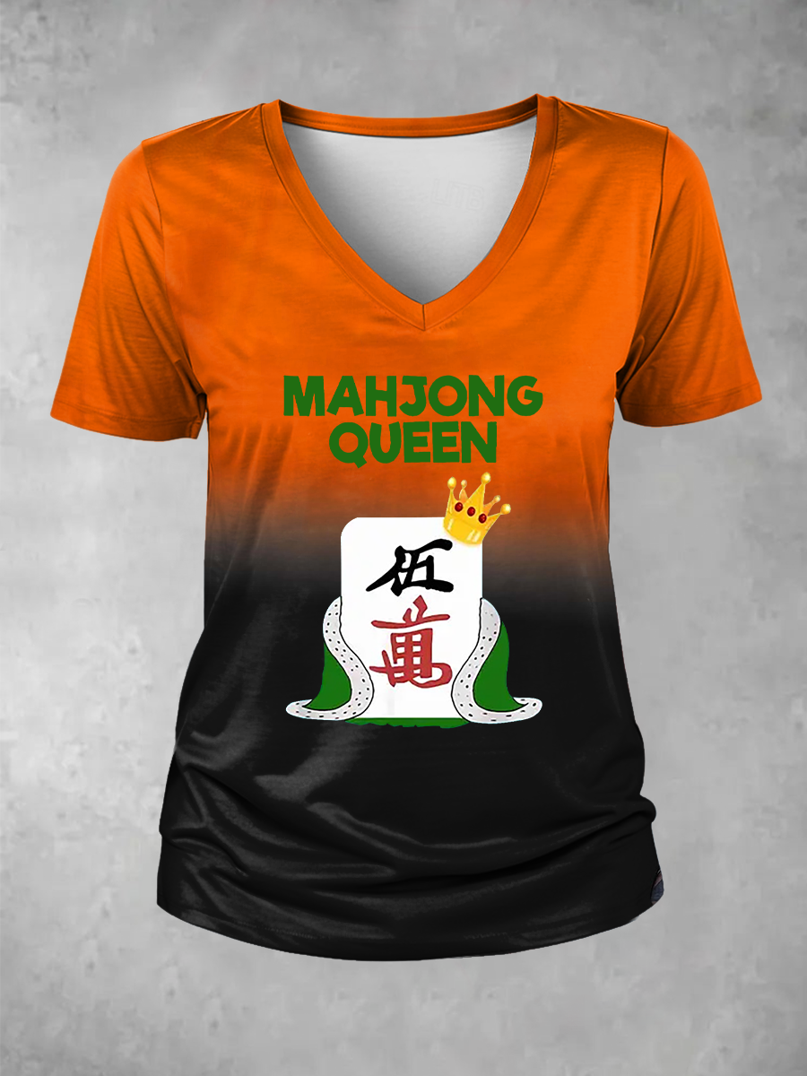 Camiseta casual impresa Mahjong divertida de las mujeres