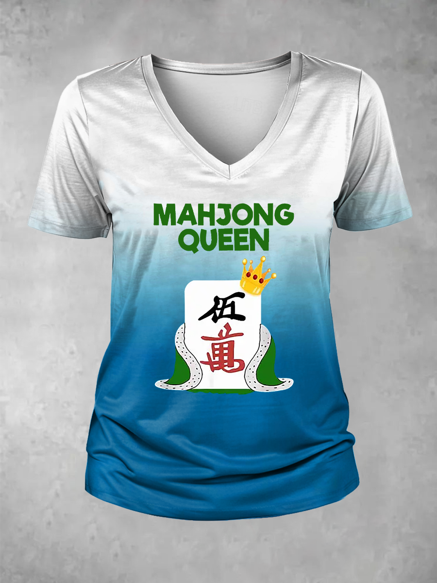 Camiseta casual impresa Mahjong divertida de las mujeres