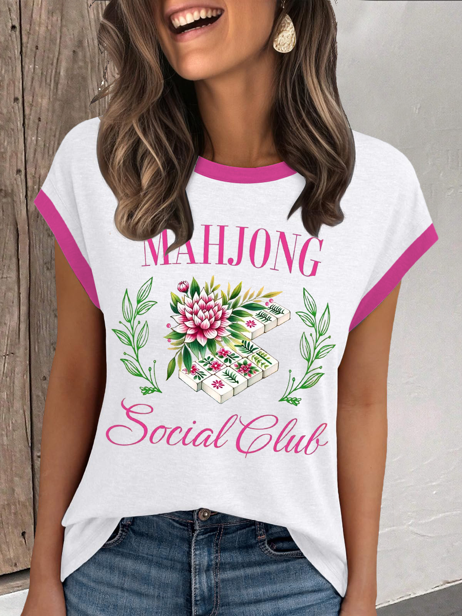 Camiseta casual del club social mahiong de las mujeres