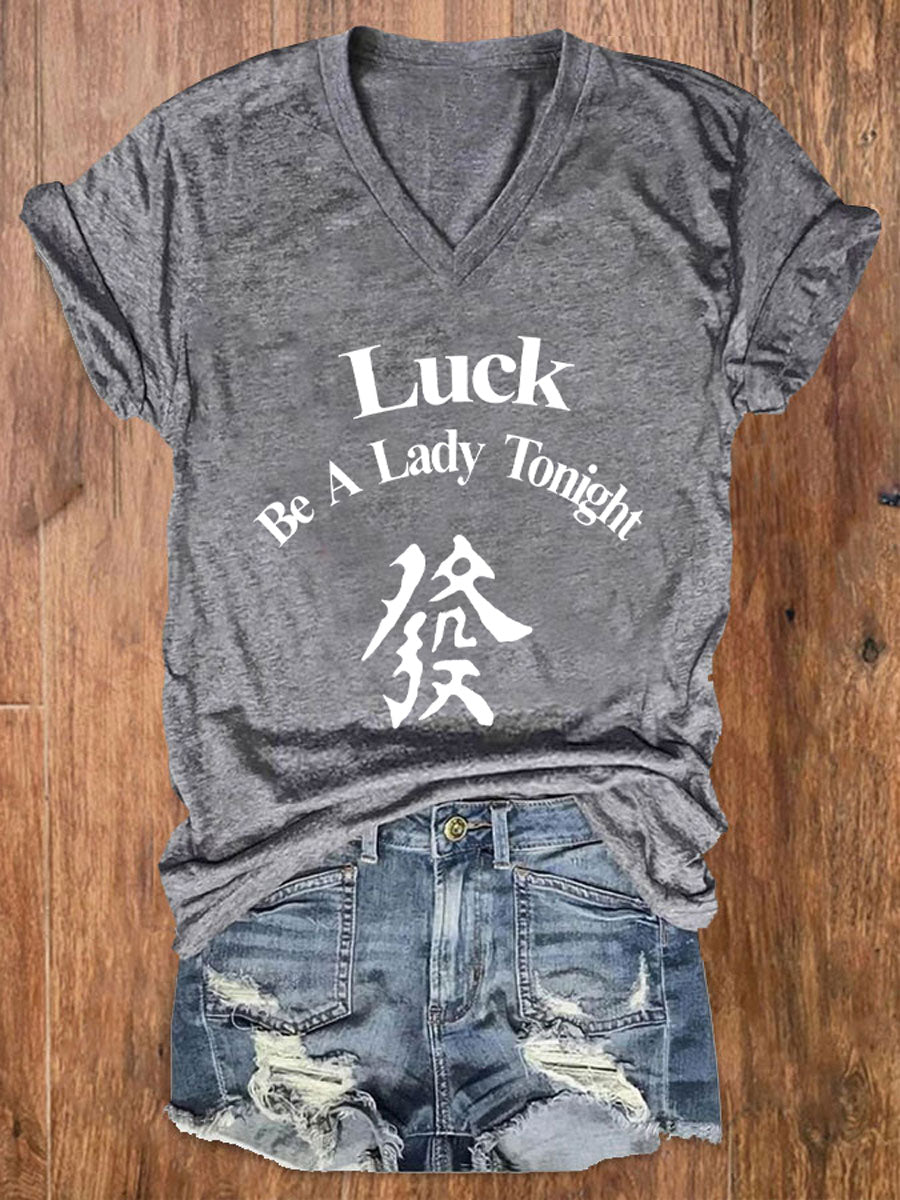Mujer Mahjong Luck Be A Lady Printed Casual T-shirt