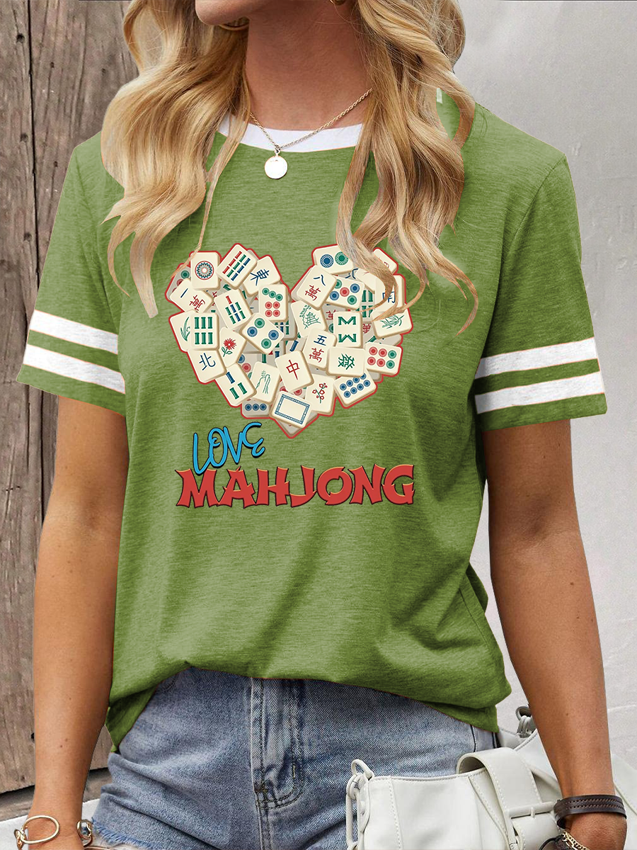 Camiseta casual impresa Mahjong divertida de las mujeres