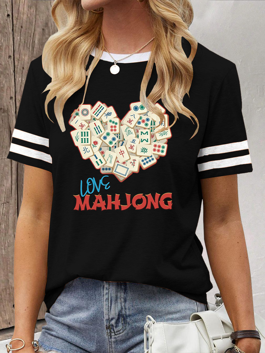 Camiseta casual impresa Mahjong divertida de las mujeres