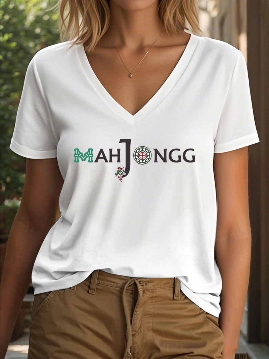Camiseta Funny Mahjong Print para mujer