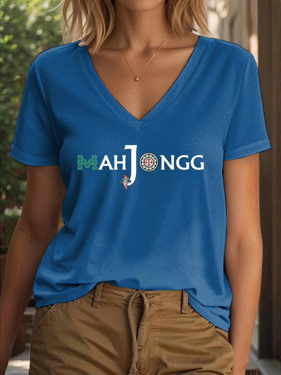 Camiseta Funny Mahjong Print para mujer
