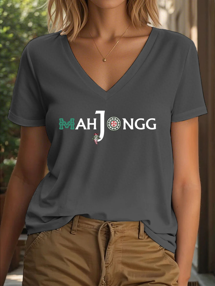 Camiseta Funny Mahjong Print para mujer