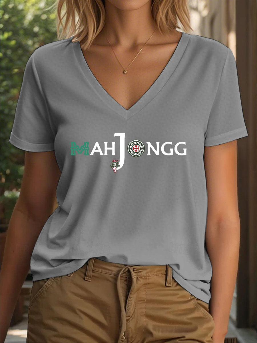 Camiseta Funny Mahjong Print para mujer