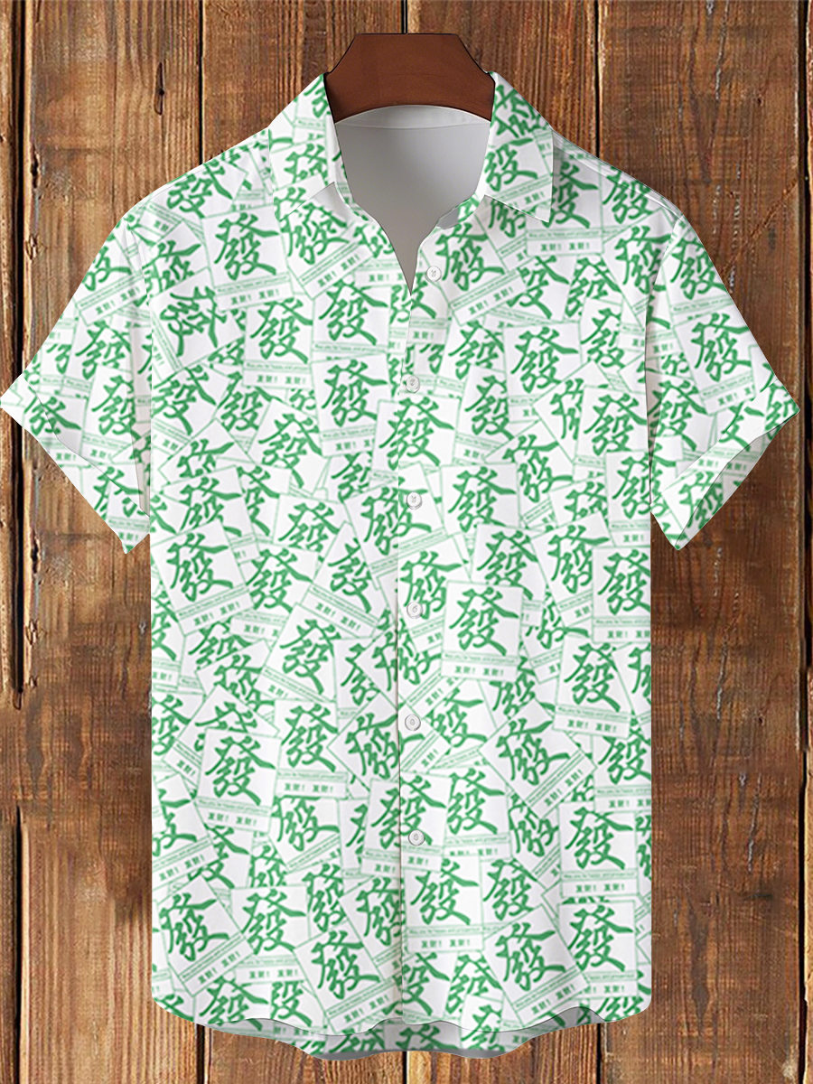 Camisa casual impresa Mahjong de los hombres