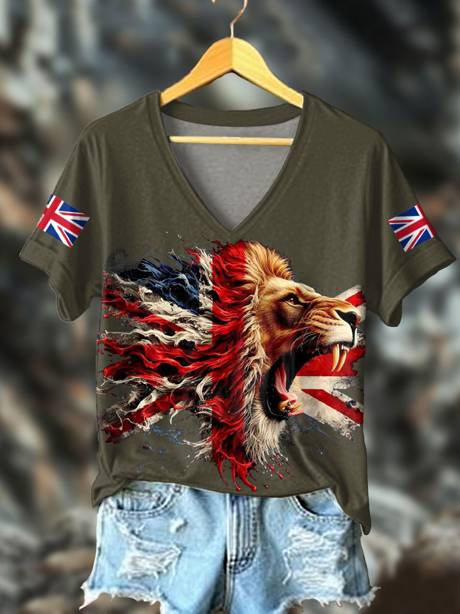 Women's UK Flag Lion Printed T-shirt