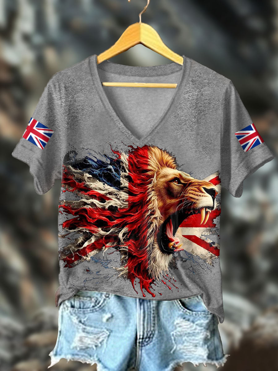 Women's UK Flag Lion Printed T-shirt